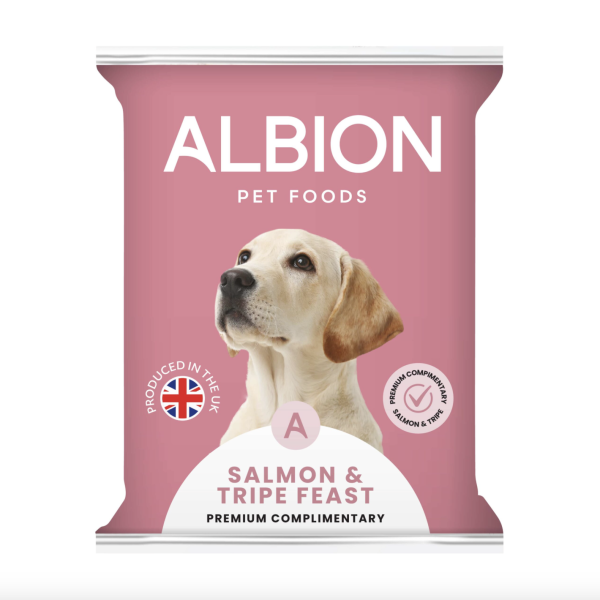 The Albion Premium Salmon and Tripe product packaging